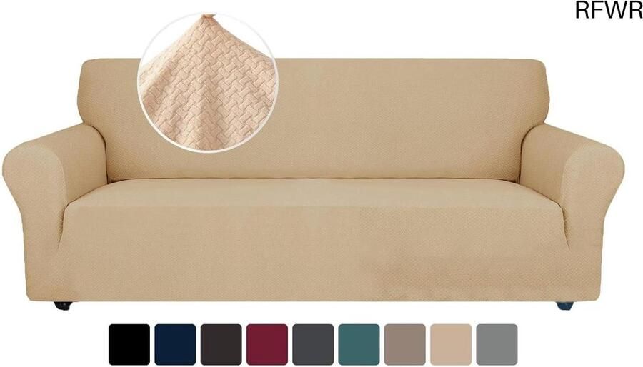 RFWR Rekbare Bankhoezen 3 Zits Universele Elastische Sofahoes met Anti-slip en Krasbestendige Bescherming Beige
