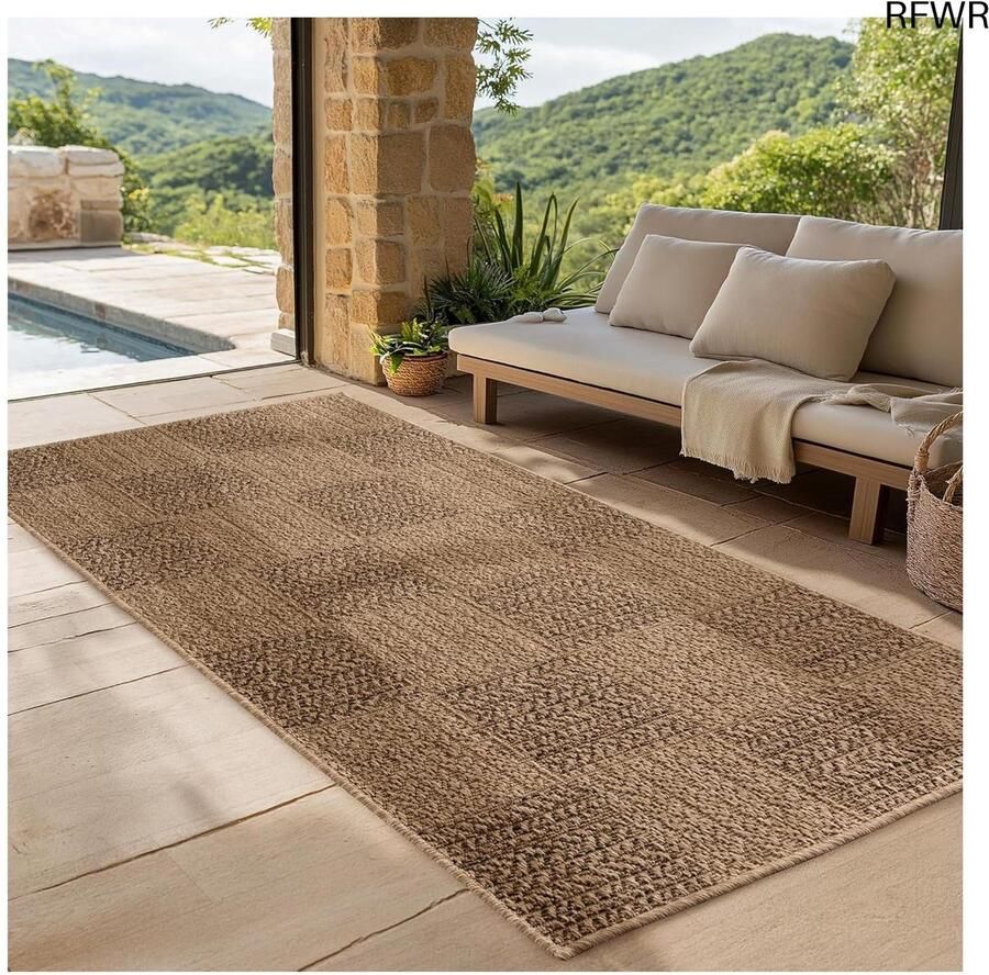RFWR Robuust en Weerbestendig Vloerkleed met Jute-Look voor Binnen en Buiten – Ideaal voor Woonkamer Keuken Terras en Tuin – 80x150 cm