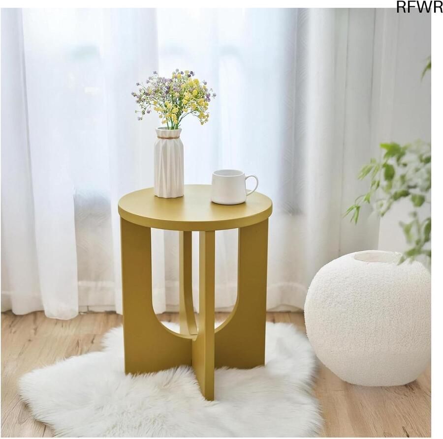 RFWR Ronde Bijzettafel 50x40 cm Mosterdgeel Stijlvol en Veelzijdig