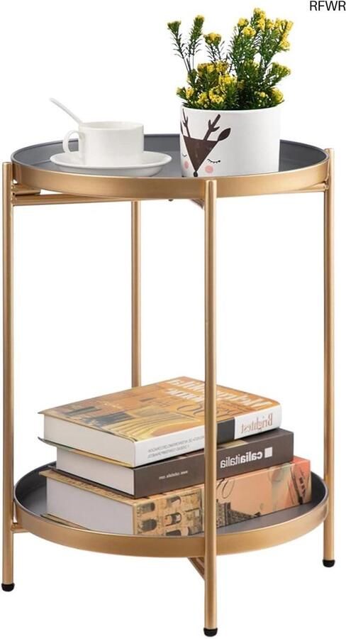 RFWR Ronde Bijzettafel Met 2 Lagen Multifunctionele Snacktafel voor Woonkamer en Slaapkamer
