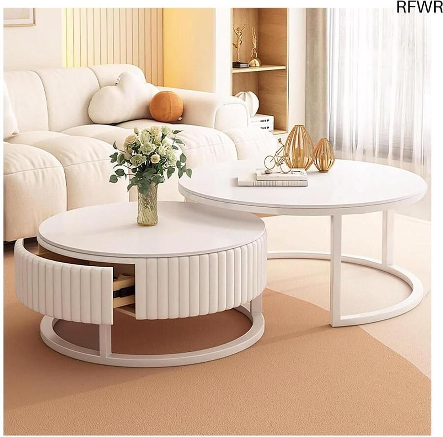 RFWR Ronde Salontafel Set van 2 Moderne Design Tafels voor Woonkamer en Kantoor
