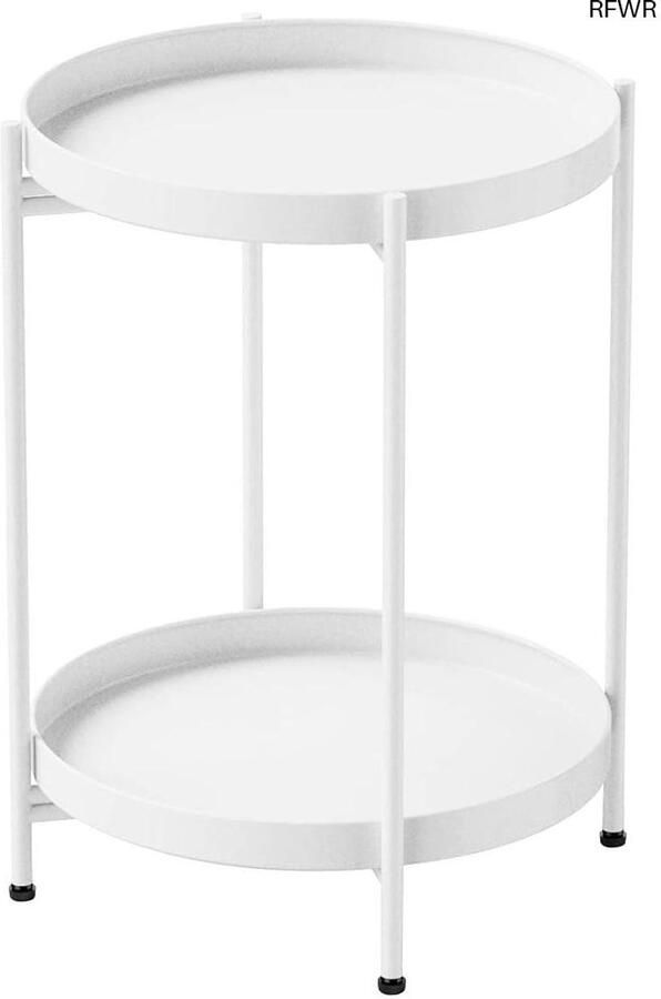 RFWR Ronde witte metalen bijzettafel met afneembaar dienblad 40 cm