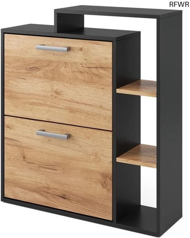 RFWR Schoenenkast Orlando 2 Vakken Eigentijds Design in Gold Power Eiken 80x90 cm