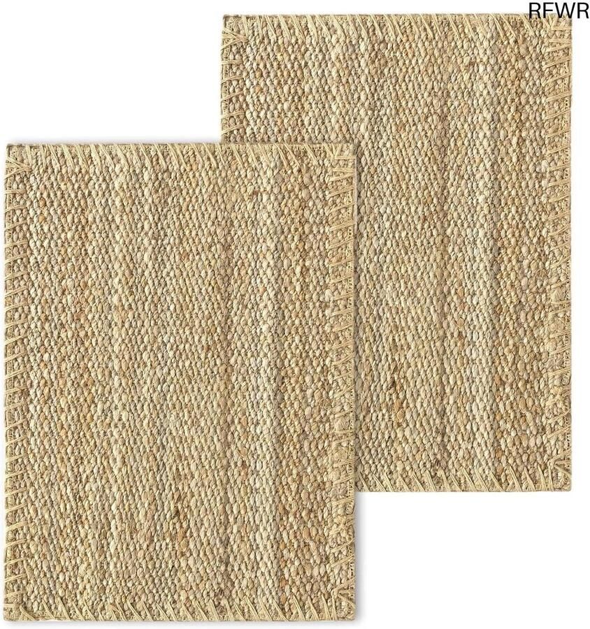 RFWR Set van 2 Jute Tapijten Handgeweven en 100% Natuurlijk Zachte Duurzame Vloerkleden voor Woonkamer Eetkamer Slaapkamer en Hal (70 x 50 cm)