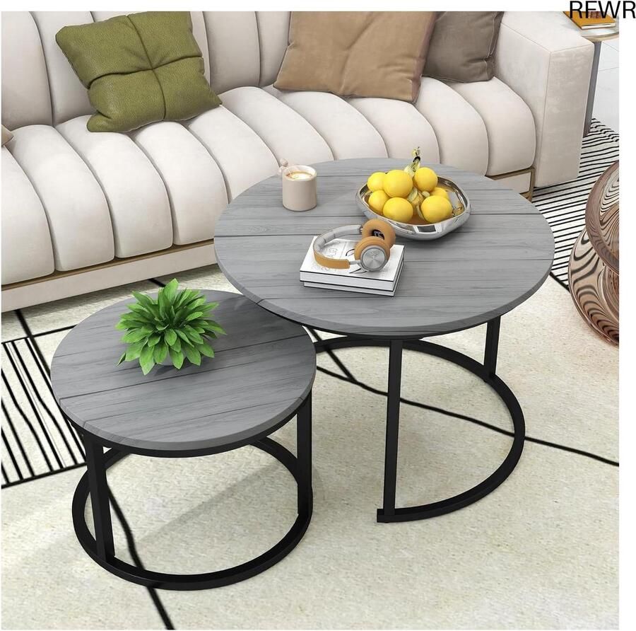 RFWR Set van 2 Ronde Salontafels Nesttafels voor Woonkamer Slaapkamer en Balkon