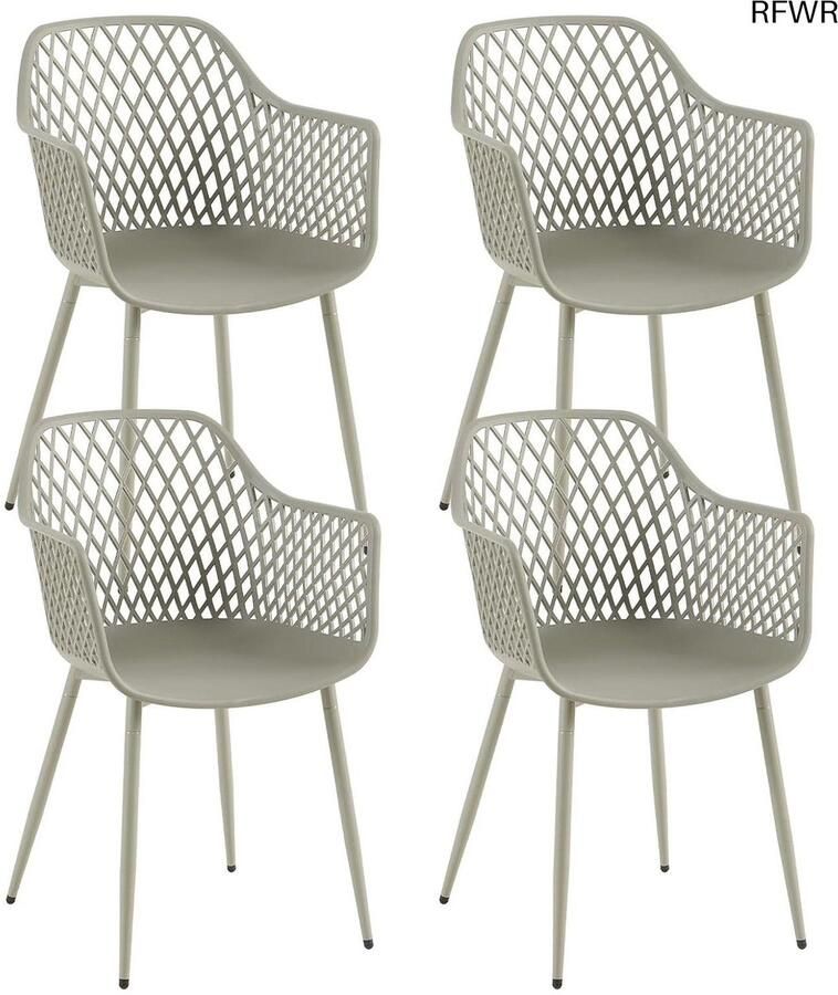 RFWR Set van 4 Moderne Eetkamerstoelen met Armleuningen Grijze Kunststof Lounge Stoelen