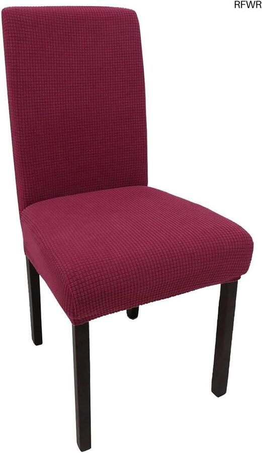 RFWR Set van 6 stretch Eetkamerstoelhoezen Jacquard Spandex Slipcovers in Wijnrood