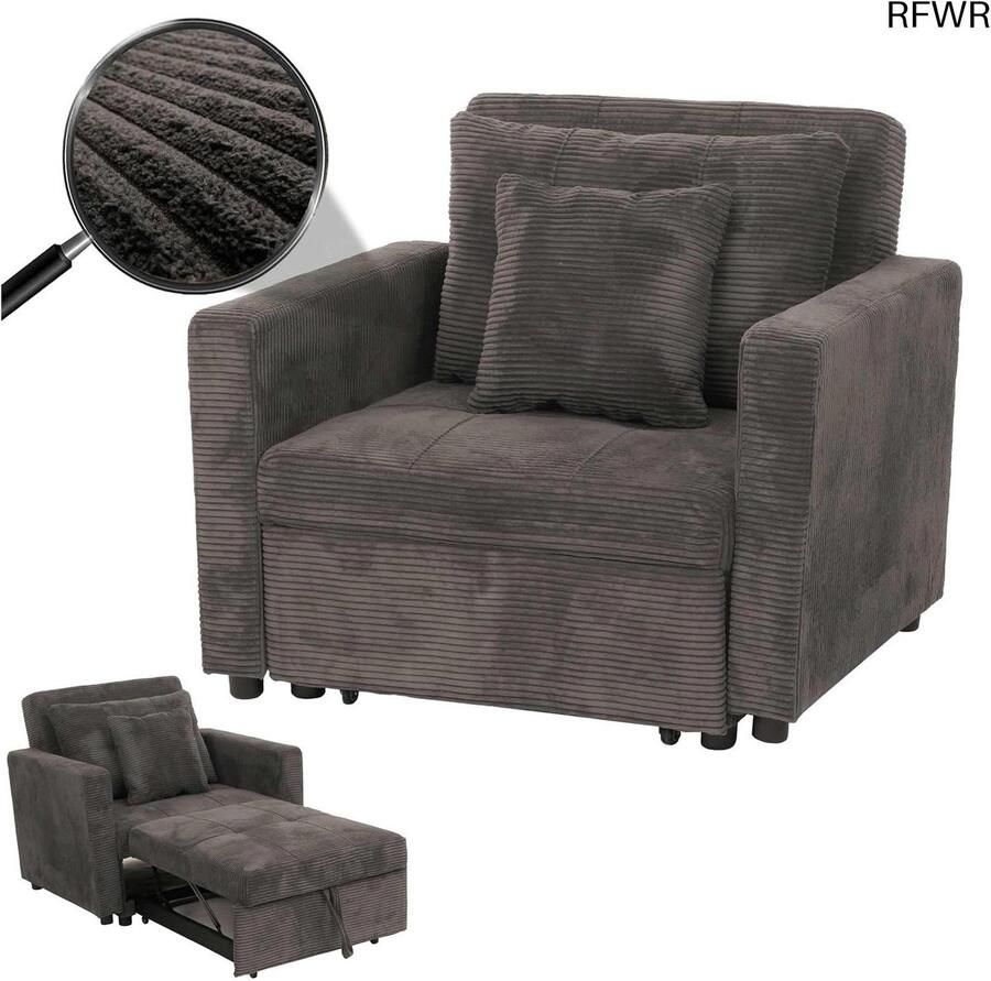 RFWR Slaapstoel Klapstoel Relaxstoel met Uittrekbaar Gastenbed en Rugleuning Verstelbaar Donkergrijs