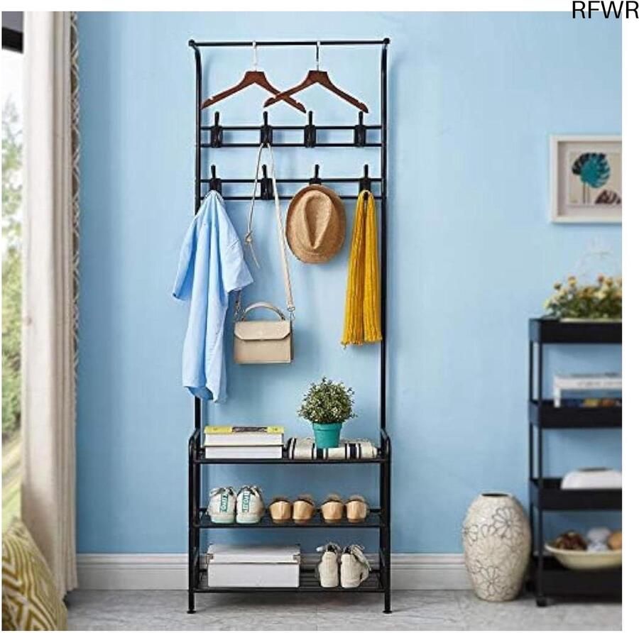 RFWR Stabiele Kapstok met Schoenenrek – 3-in-1 Vrijstaand Kledingrek voor Ingang en Woonkamer