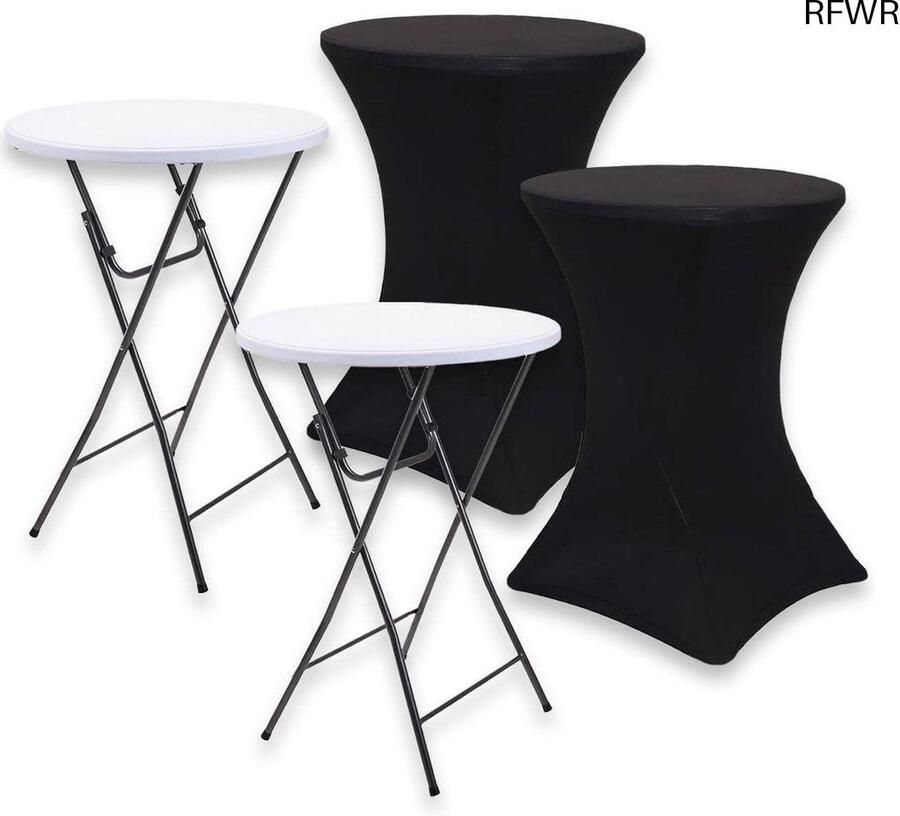 RFWR Stevige Inklapbare Statafelset met Zwarte Rokken Weerbestendig en Duurzaam Perfect voor Feesten en Borrels 80cm x 110cm