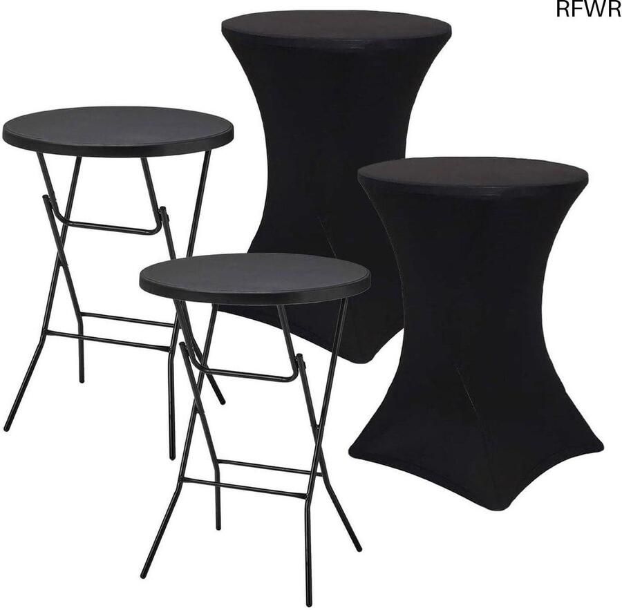 RFWR Stevige Zwarte Statafel Set met Hoezen Inklapbaar en Weersbestendig 80cm x 110cm Voor Feesten en Evenementen