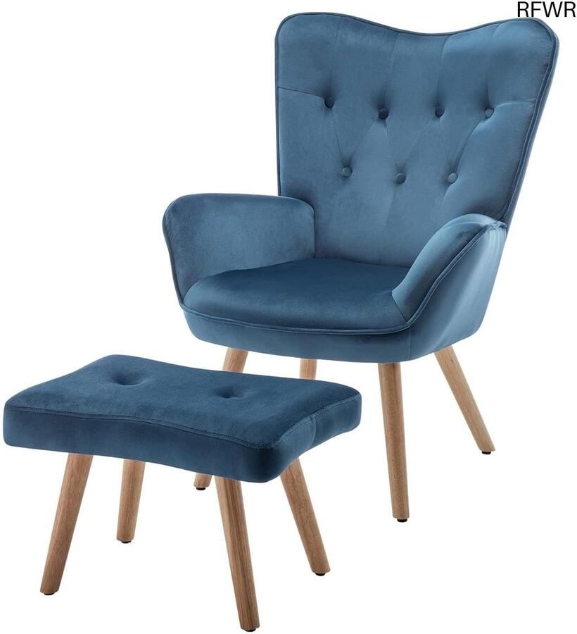 RFWR Stijlvolle Fauteuil met Voetensteun van Fluweel voor Woonkamer en Slaapkamer