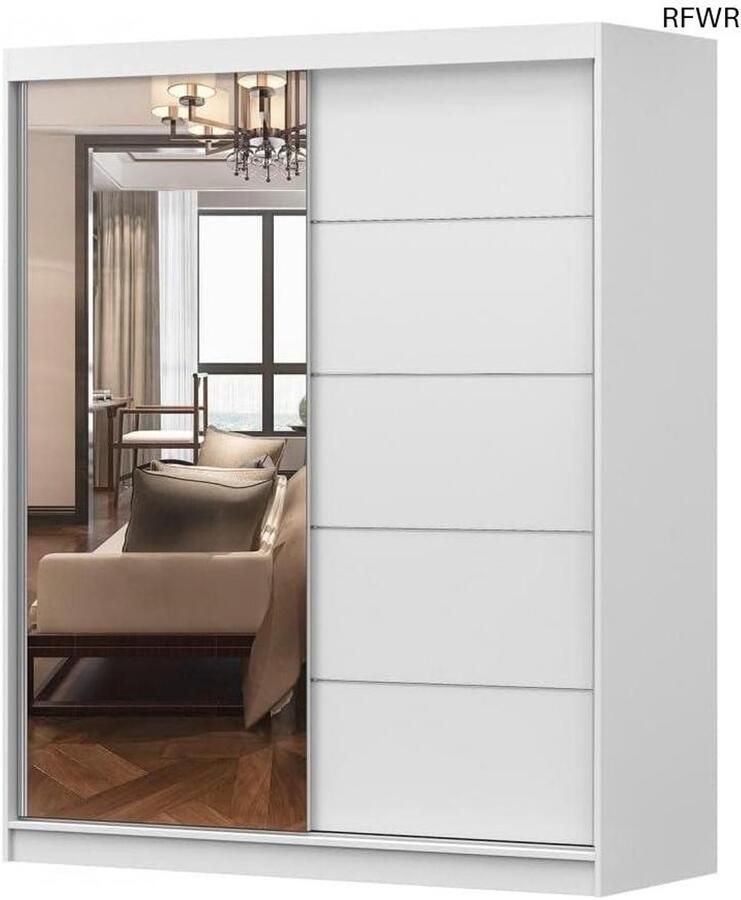RFWR Stijlvolle Kledingkast met Spiegel 160 cm Breed Modern en Praktisch voor Organisatie in je Slaapkamer