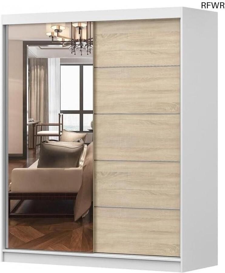 RFWR Stijlvolle Kledingkast met Spiegel en Ruime Opbergruimte 160 cm Breed Modern Design