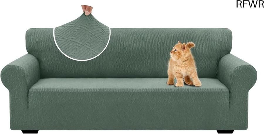 RFWR Stretch Bankhoes Universeel Elastische Sofahoes voor 3 Zits Bank in Boon Groen