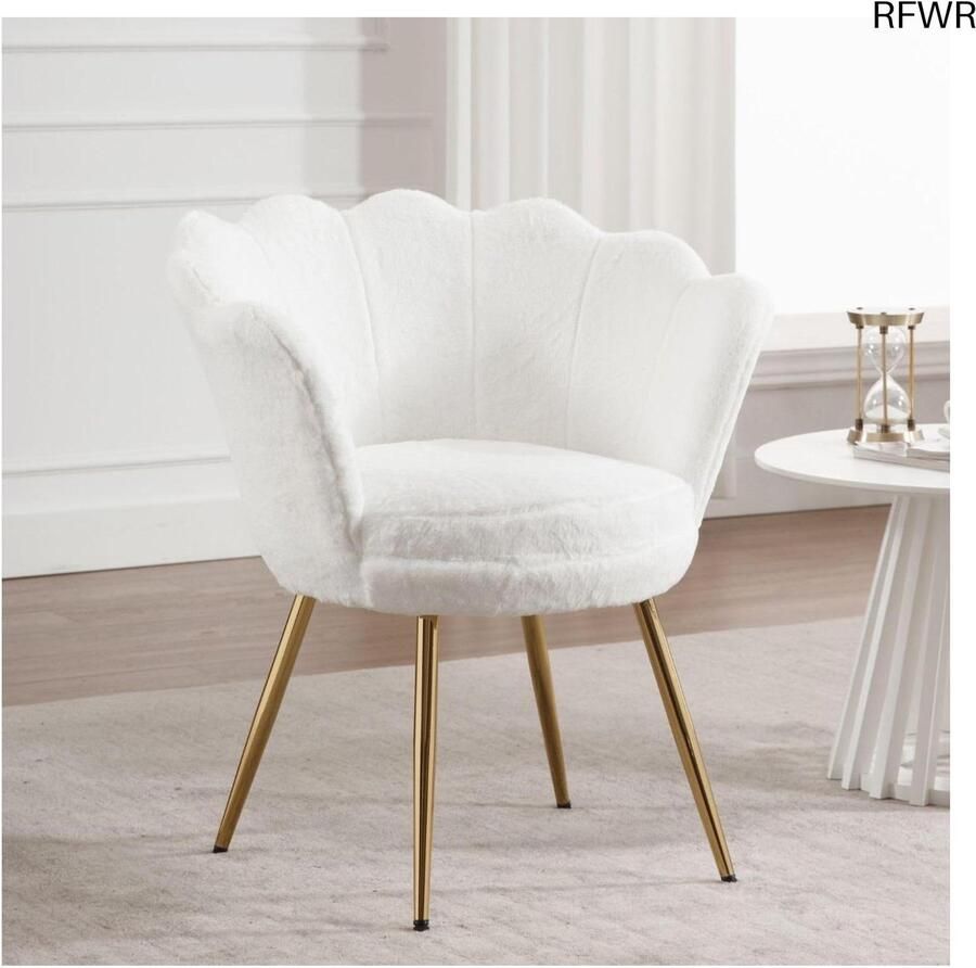 RFWR Teddystof Loungestoel met Gouden Poten Ergonomische Maak-uptafelstoel