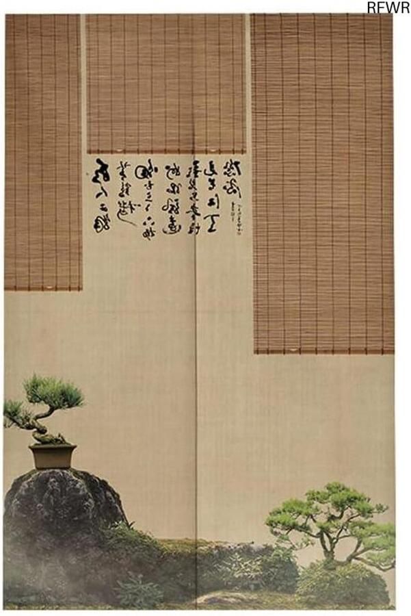 RFWR Traditioneel Japans Deuropeninggordijn Elegante Inktstijl voor Woondecoratie (85x150cm)