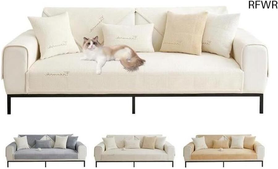 RFWR Universele Antislip Bankhoezen voor 1 tot 4-Zits Banken Zachte Fleece Sofabeschermers voor Huisdieren en Kinderen (beige 70 x 70 cm)