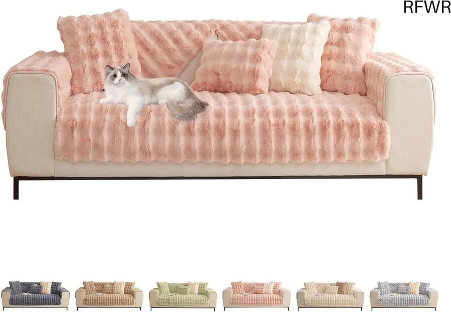 RFWR Universele Soft Touch Bankhoezen voor 1- 2- 3- 4-zitsbanken en L-vormige Hoekbanken Perfecte Meubelbescherming in Rose