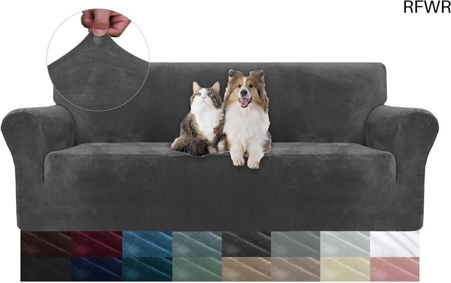 RFWR Universele Stretch Bankhoezen voor 3 Zitsbank Krasbestendige Fluwelen Sofahoes Ideaal voor Huisdieren en Kinderen