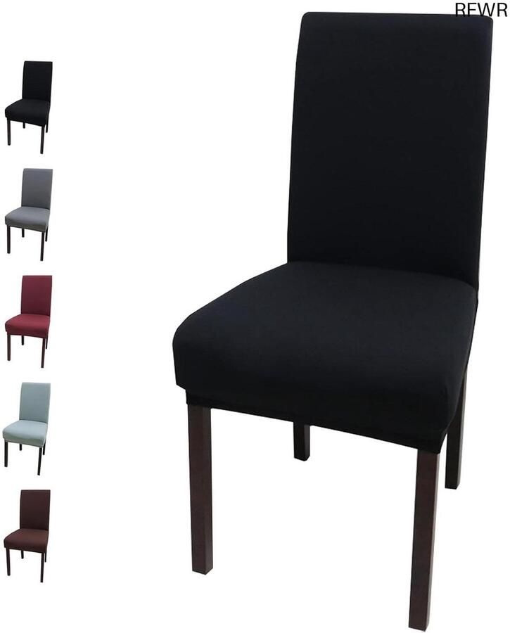 RFWR Universele stretch stoelhoezen set van 6 Beschermhoezen voor eetkamerstoelen Zwart