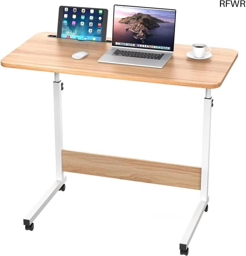 RFWR Verstelbaar computerbureau met wieltjes en tabletvak 80 x 40 cm
