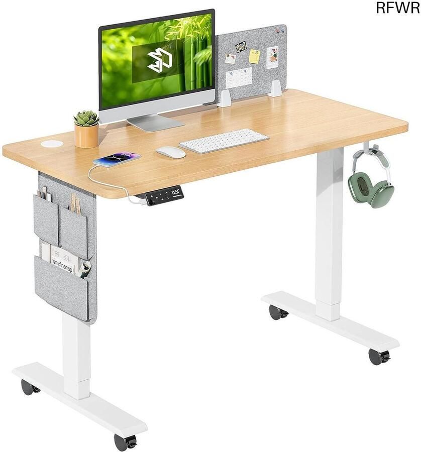 RFWR Verstelbaar Elektrisch Bureau 100 x 60 cm met Geheugenknoppen en Wielen
