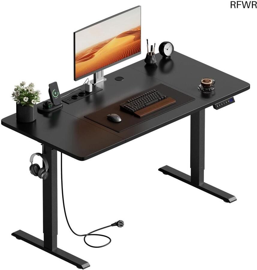 RFWR Verstelbaar Elektrisch Bureau 120 x 60 cm met Stopcontacten en USB-poorten Gamingbureau met Geheugenfunctie