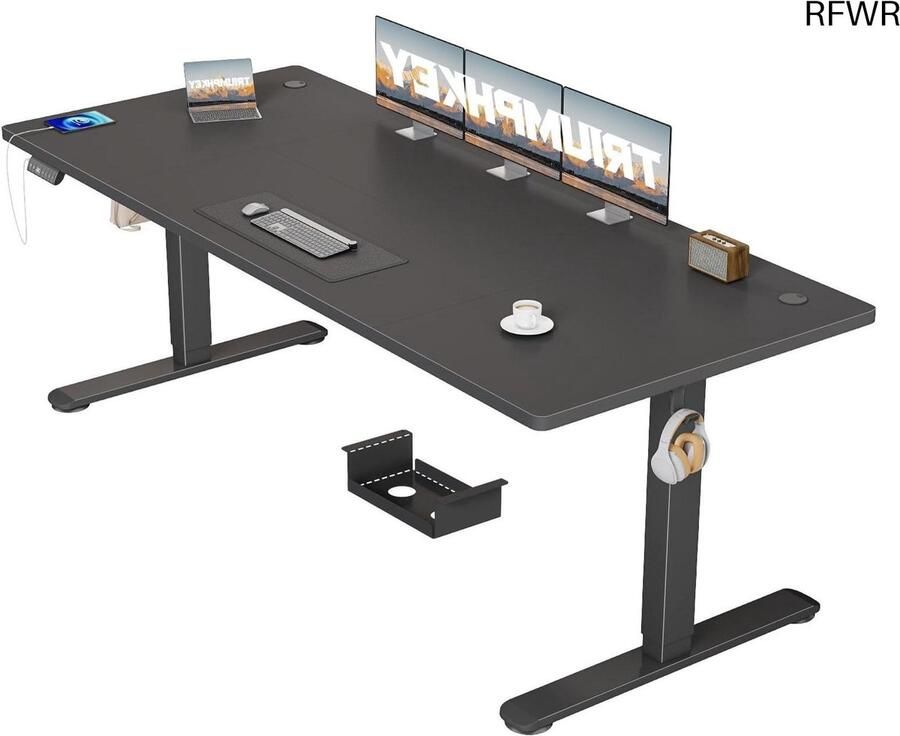 RFWR Verstelbaar Elektrisch Bureau met USB Oplaadpoort 200 x 80 cm 3 Geheugencontrollers Anti-Botssysteem Zwart