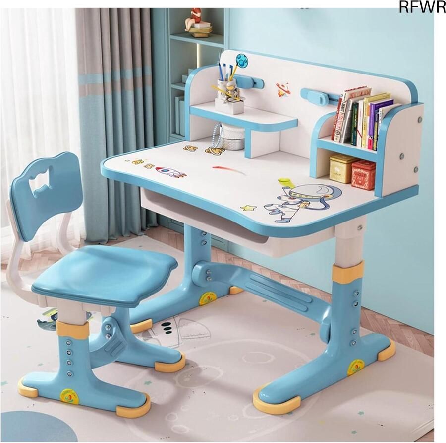 RFWR Verstelbaar Kinderbureau en Stoelset voor Comfortabel Studeren Beschermt het Zicht en Zorgt voor Een Goede Houding