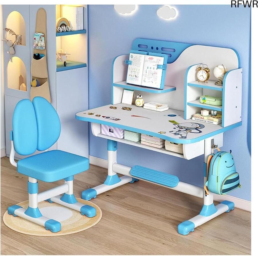 RFWR Verstelbaar Kinderbureau met Stoel Set voor School en Huiswerk