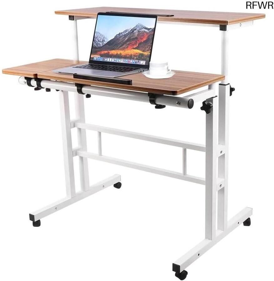 RFWR Verstelbare Computertafel met Wielen Staand Bureau voor Thuiswerk en Kantoor Ergonomisch Mobiel en Stijlvol 80 x 60 cm