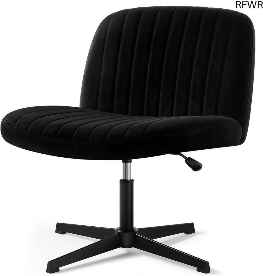 RFWR Verstelbare Draaistoel zonder Armleuningen en Wielen Fluweel Gevlochten Ideaal voor Kantoor en Thuis (Zwart)