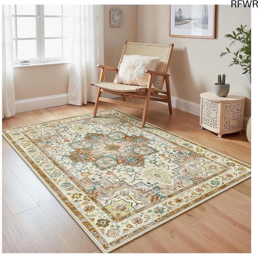 RFWR Vintage Machinewasbaar Tapijt voor Woonkamer en Slaapkamer – Antislip Comfortabel en Stijlvol