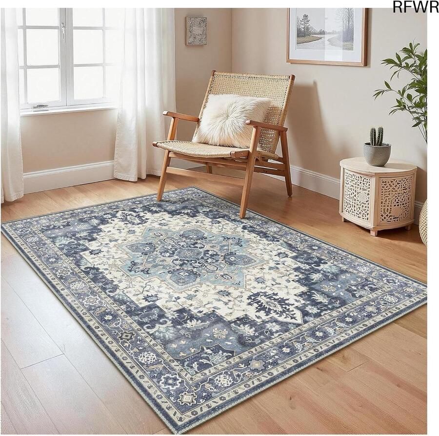 RFWR Vintage Machinewasbaar Vloerkleed voor Woonkamer en Slaapkamer Antislip Marineblauw 120x170 cm