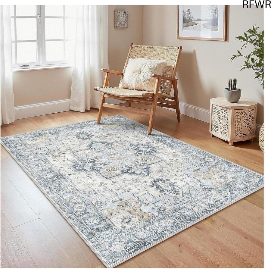 RFWR Vintage Machinewasbare Tapijt voor Woonkamer en Slaapkamer Antislip Vloerkleed in Blauw 120x170 cm