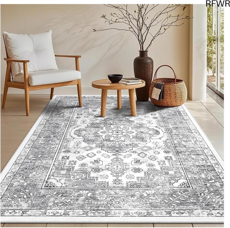 RFWR Vintage Vloerkleed 90 x 150 cm Zacht Laagpolig en Antislip voor Woonkamer Slaapkamer Keuken en Entree