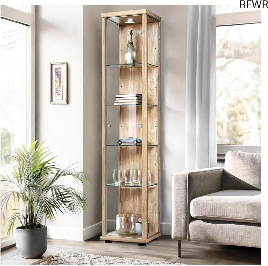 RFWR Vitrinekast met Glazen Deuren en LED Verlichting Ideaal voor Verzamelaars
