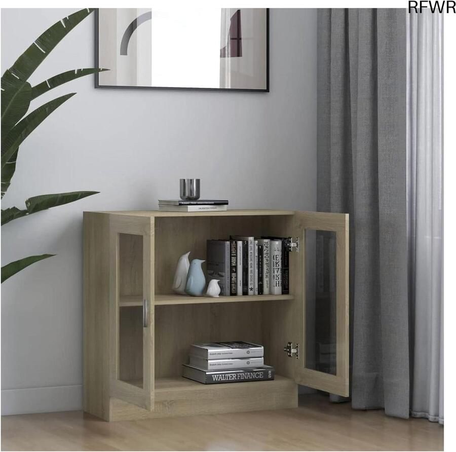 RFWR Vitrinekast van glas met 2 vakken en deuren elegant woonmeubel voor woonkamer eetkamer of keuken 82 5 x 30 5 x 80 cm