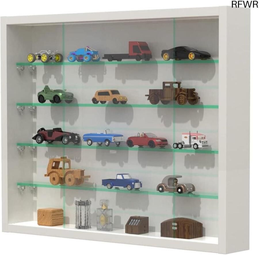 RFWR Vitrinekast voor wand en vloer glazen planken met schuifdeuren 50 cm