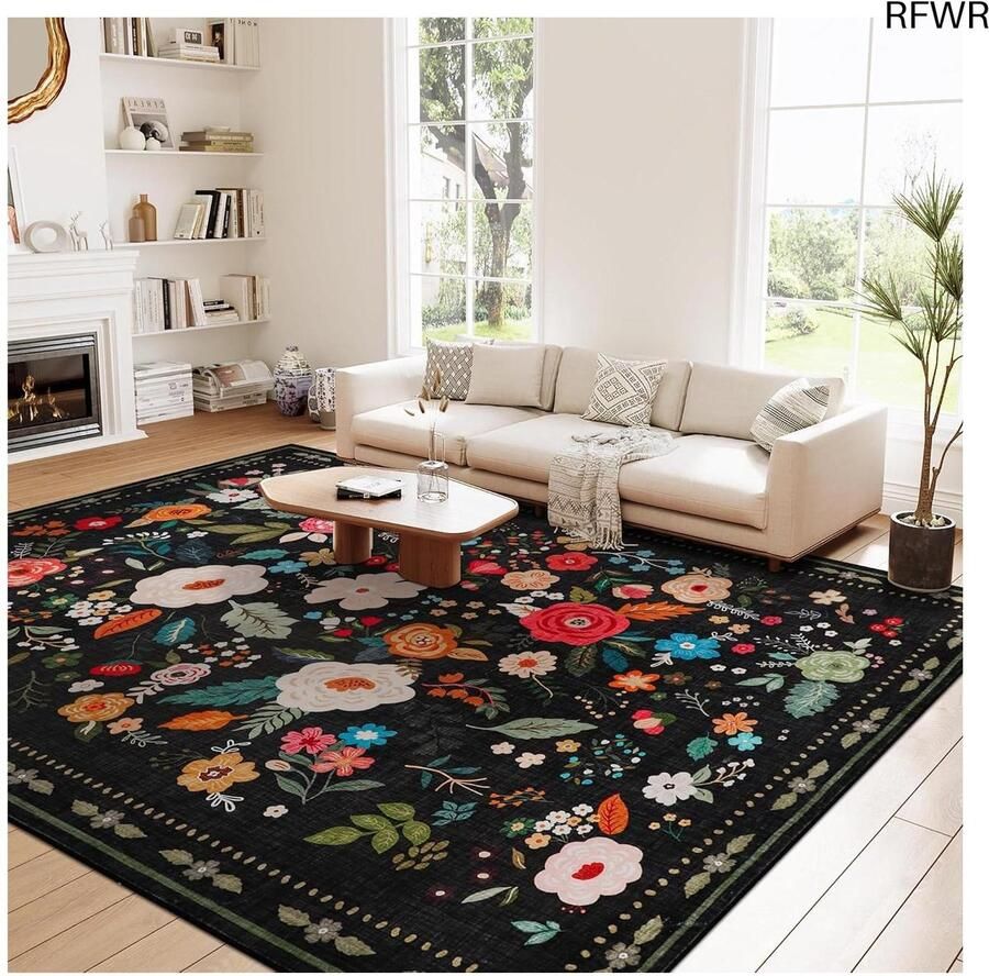 RFWR Vloerkleed 160 x 230 cm Wasbaar Bloementapijt voor Woonkamer en Slaapkamer Antislip en Duurzaam Design
