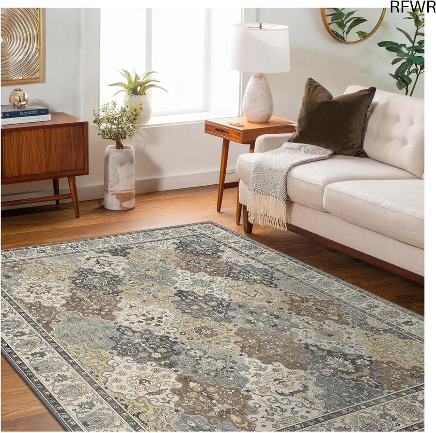 RFWR Vloerkleed 160x230cm Wasbaar Antislip Vintage Tapijt voor Woonkamer Slaapkamer Kantoor