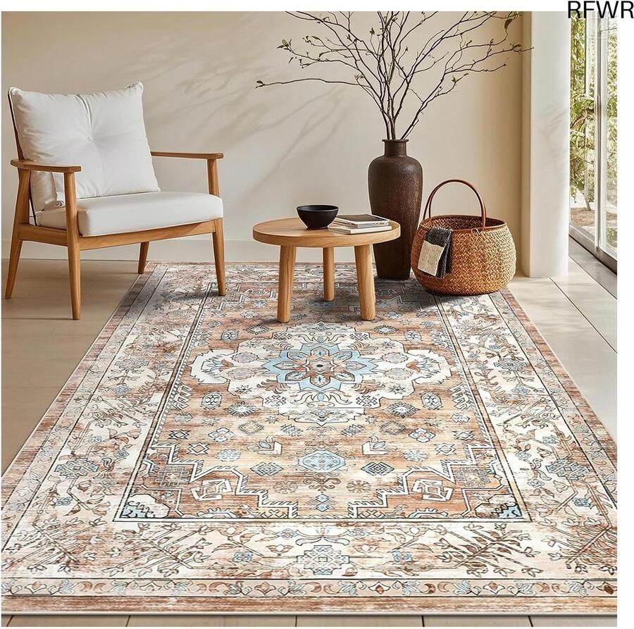 RFWR Vloerkleed 90 x 150 cm Zacht Kortpolig Vintage Tapijt voor Woonkamer Slaapkamer en Keuken