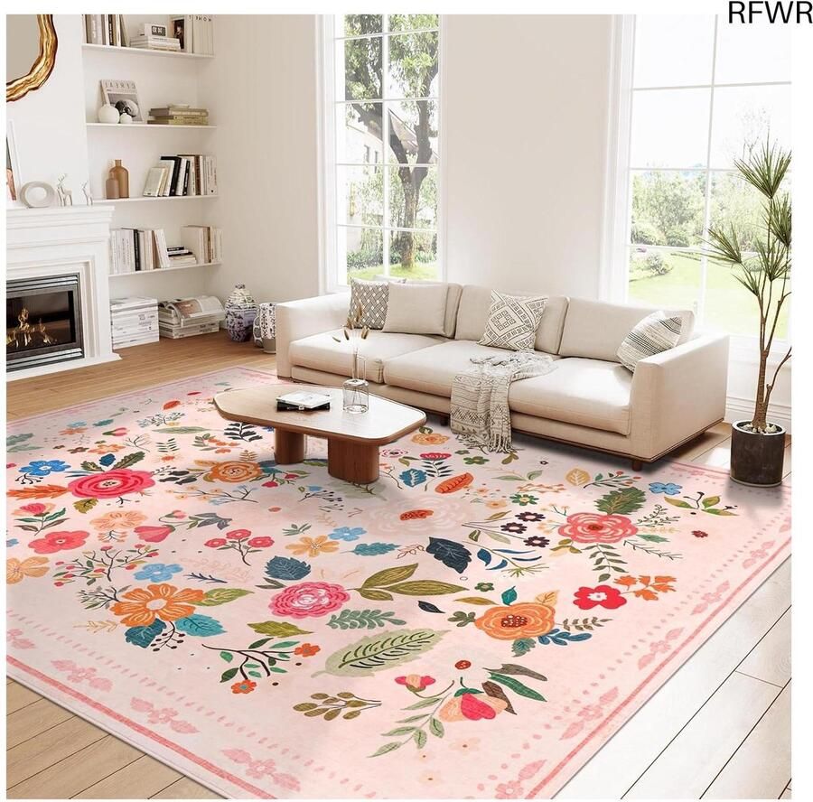 RFWR Vloerkleed Flowers Vintage 160x230 cm Laagpolig Wasbaar en Antislip