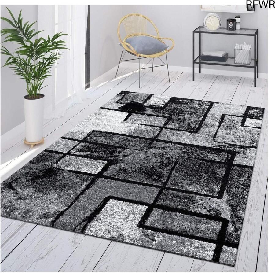 RFWR Vloerkleed Grijs Vintage Laagpolig Geometrisch Abstract Patroon 120x170 cm