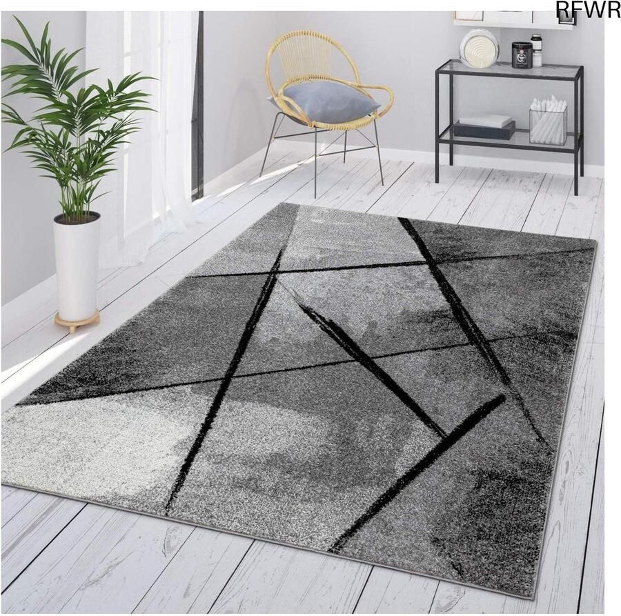 RFWR Vloerkleed Grijs Vintage Laagpolig Met Geometrisch Patroon 80x150 cm