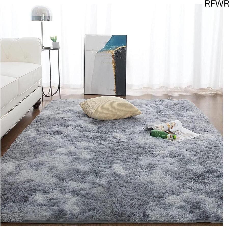 RFWR Vloerkleed Lichtgrijs 90 x 150 cm Pluizig Hoogpolig Shaggy Tapijt voor Woonkamer en Slaapkamer