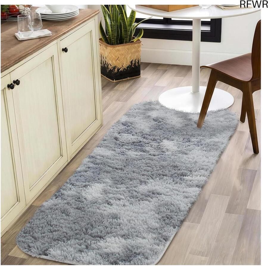RFWR Vloerkleed shaggy hoogpolig modern voor woonkamer en kinderkamer grijs 40 x 120 cm