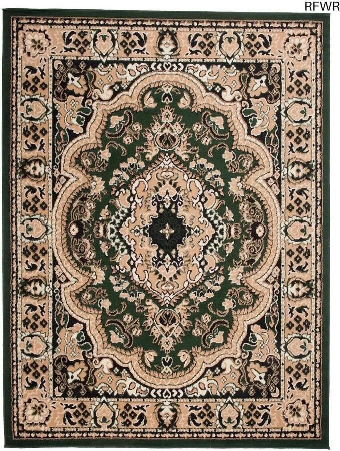 RFWR Vloerkleed Traditioneel 70x130 cm Oriëntaals Patroon Duurzaam Tapijt voor Woonkamer Slaapkamer en Eetkamer OEKO-TEX Gecertificeerd Groen