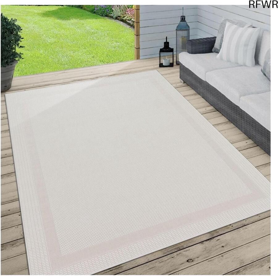 RFWR Vloerkleed voor Binnen en Buiten Effen en Patroon Wit Crème Maat: 60x100 cm